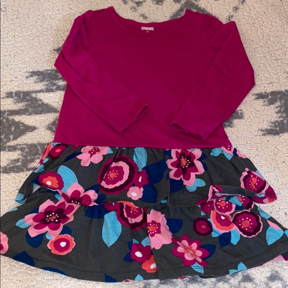 Gymboree burgundy and floral ruffle dress. Size 4t